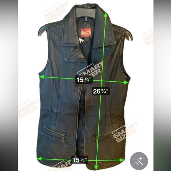 DS Sz L Black Vintage 100% Leather Motorcycle Zip Front Pocket Vest - Picture 9 of 9